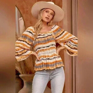 Andree By Savanna Jane Smocked Top Serape Square Neck Size L New